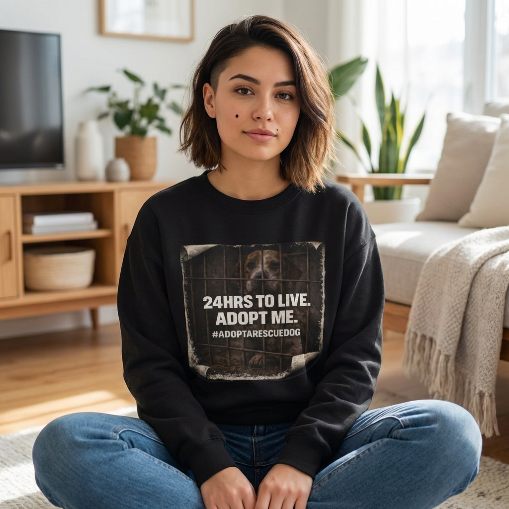 Crewneck Sweatshirt - "24HRS TO LIVE. ADOPT ME." Rescue Dog Adoption Awareness Pullover