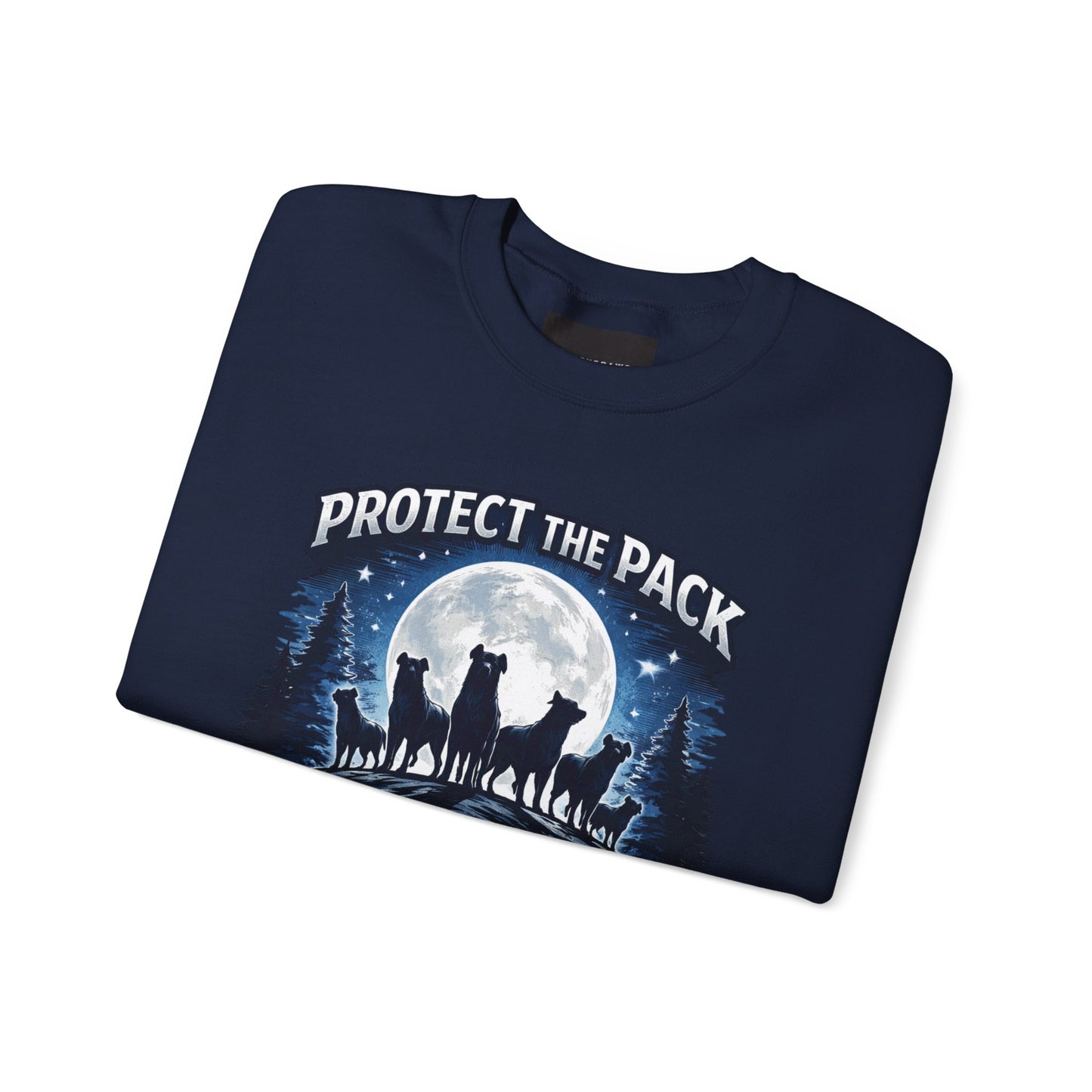 Crewneck Sweatshirt — "Protect the Pack: No Dog Left Behind" Wolves Moon Design