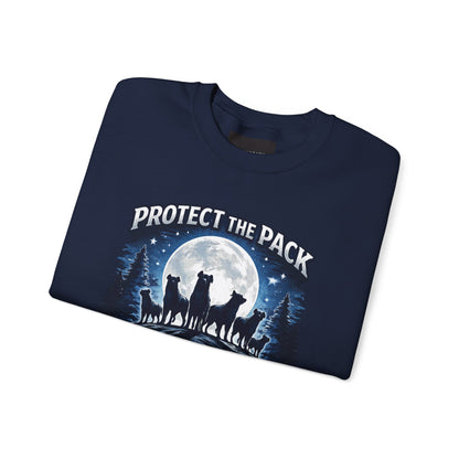 Crewneck Sweatshirt — "Protect the Pack: No Dog Left Behind" Wolves Moon Design
