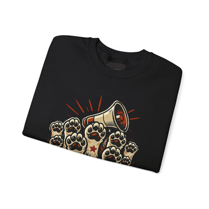 Crewneck Sweatshirt — "Raise Your Paw for Justice" Protest Cat Graphic