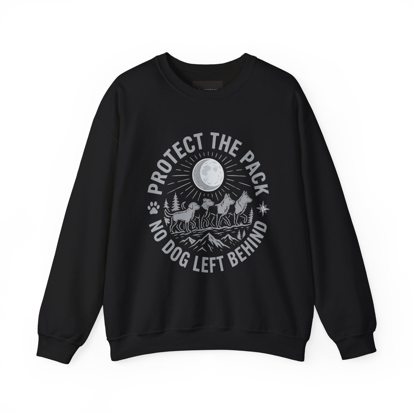 Crewneck Sweatshirt — Protect the Pack "No Dog Left Behind" Dog Rescue Design