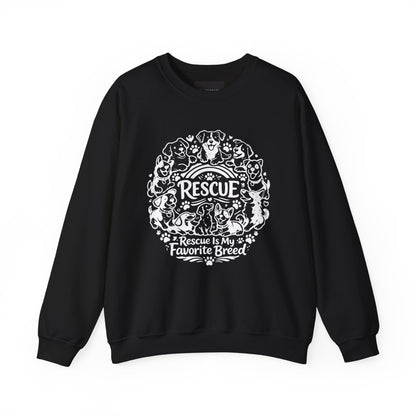 Rescue Dogs Crewneck Sweatshirt — "Rescue Is My Favorite Breed" Cozy Animal Rescue Pullover