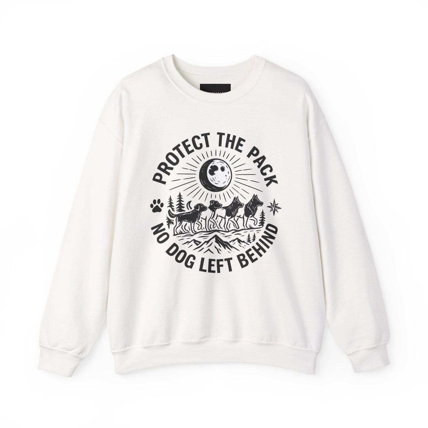 Crewneck Sweatshirt — Protect the Pack "No Dog Left Behind" Dog Rescue Design