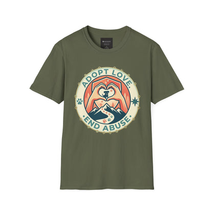 Adopt Love • End Abuse T‑Shirt — Rescue Pet Advocacy Tee