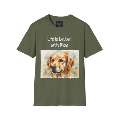 PERSONALIZE IT — "Life is Better with Max" Golden Retriever Portrait Tee