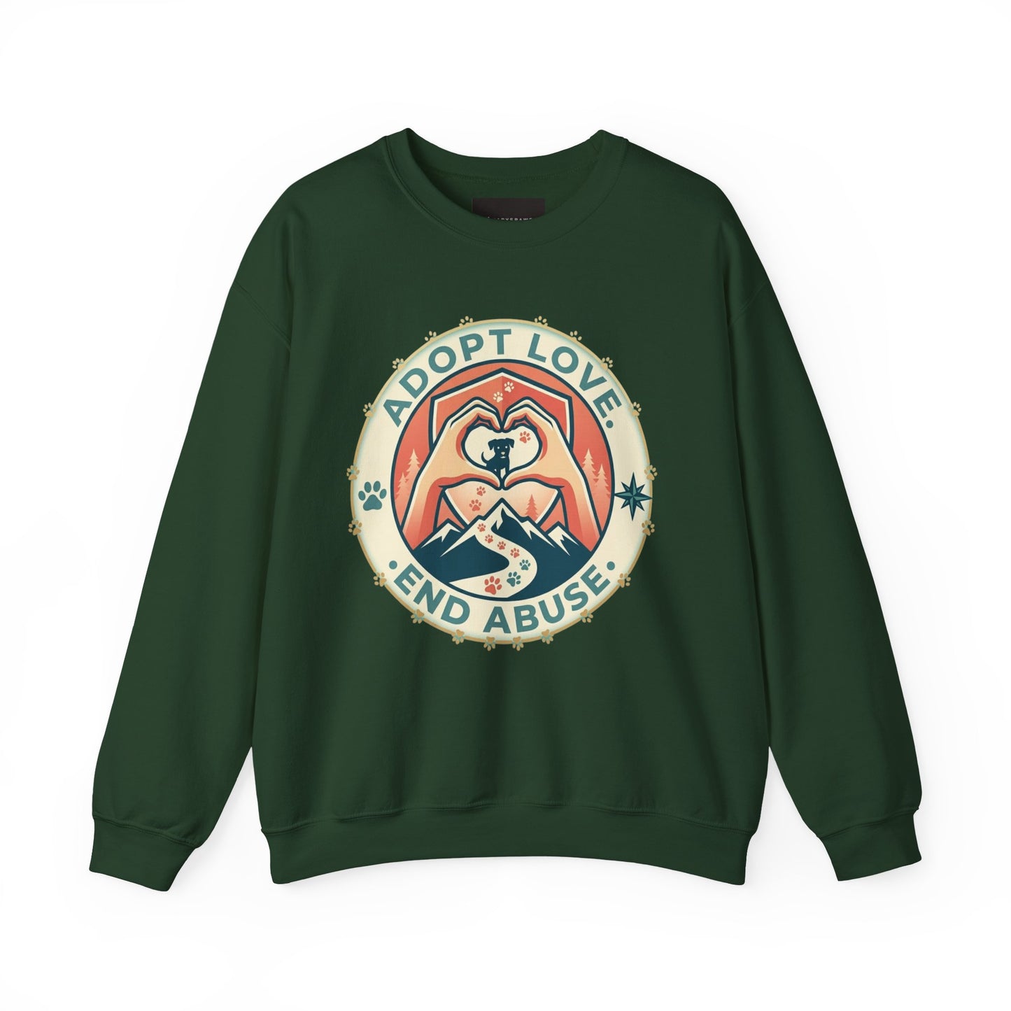 Crewneck Sweatshirt — "Adopt Love, End Abuse" Rescue Pet Awareness Design