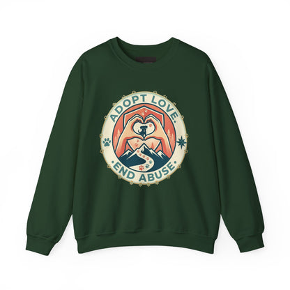Crewneck Sweatshirt — "Adopt Love, End Abuse" Rescue Pet Awareness Design