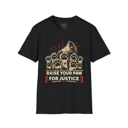 T-Shirt — "Raise Your Paw for Justice" Protest Cat Paw Graphic Shirt