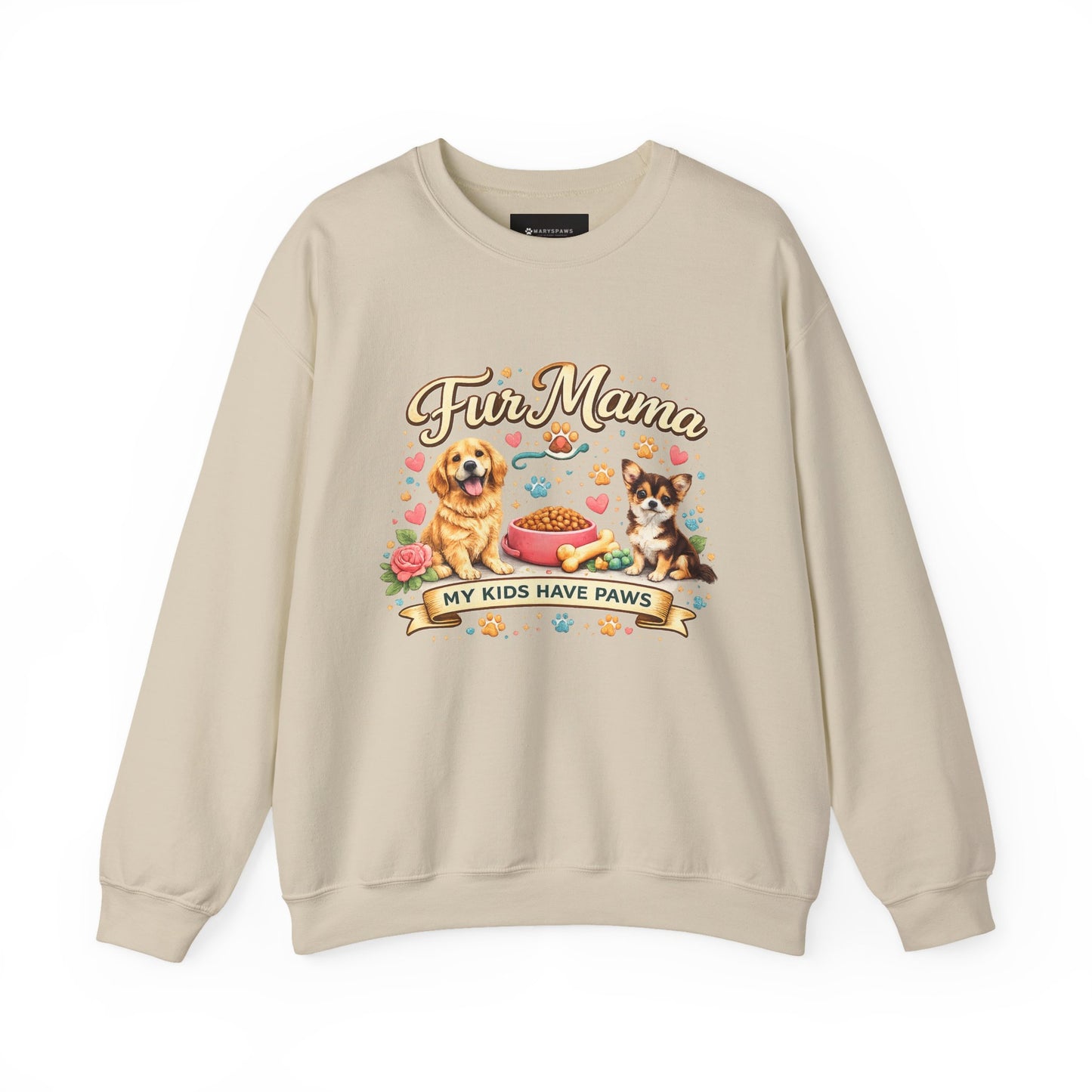 Dog Mom Sweatshirt – “Fur Mama My Kids Have Paws” Cute Puppy Graphic Crewneck