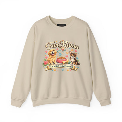 Dog Mom Sweatshirt – “Fur Mama My Kids Have Paws” Cute Puppy Graphic Crewneck