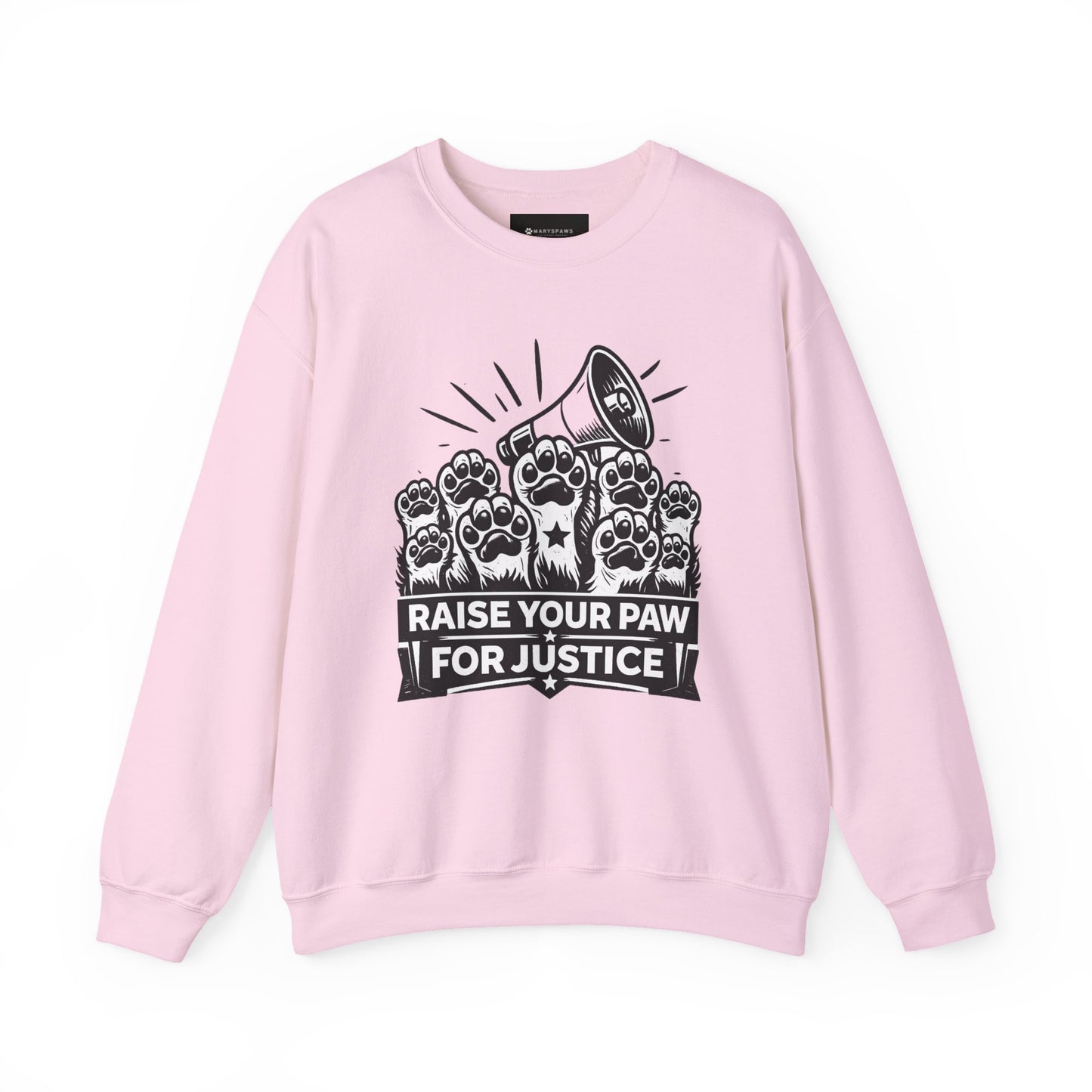 Crewneck Sweatshirt — "Raise Your Paw for Justice" Protest Cat Graphic