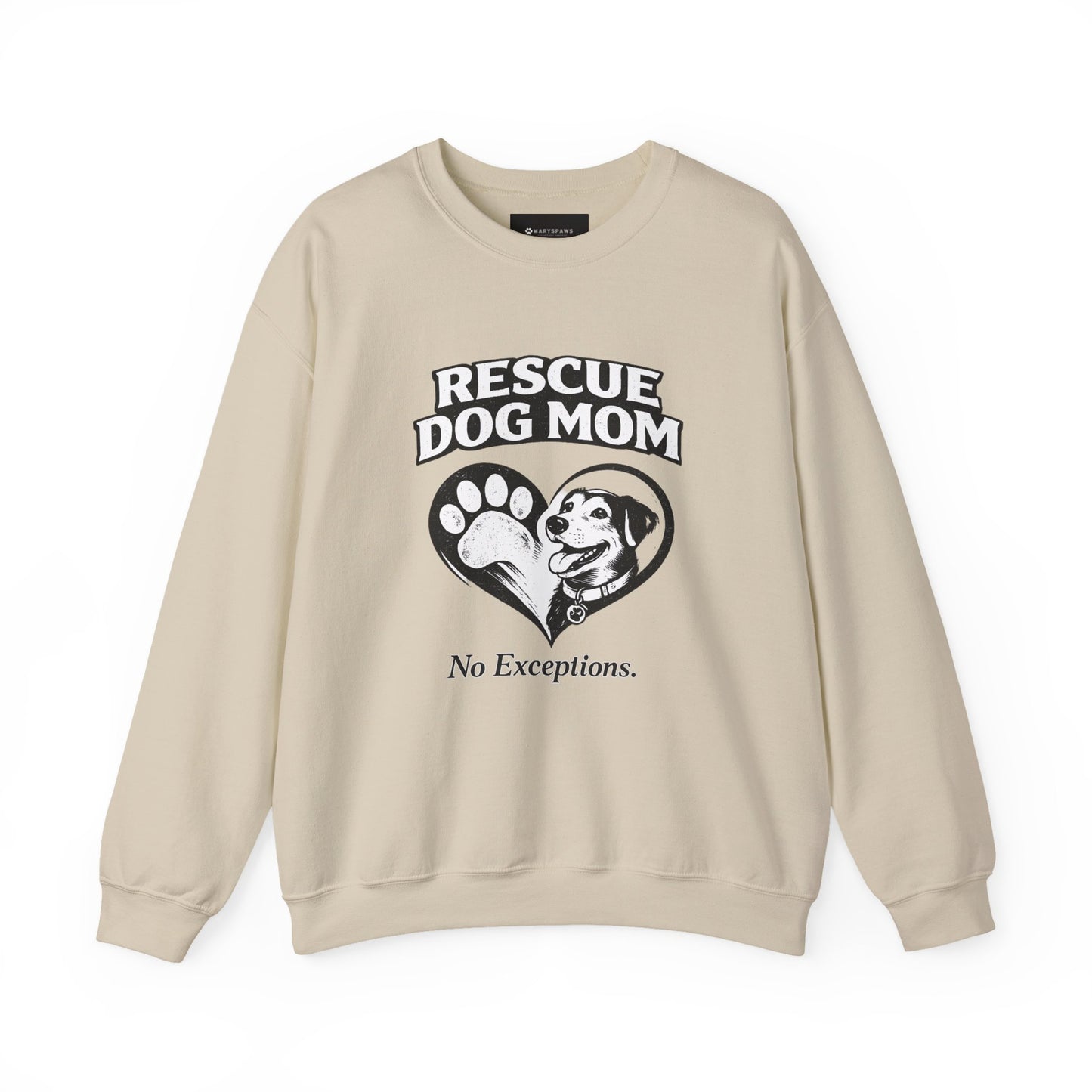 Rescue Dog Mom Sweatshirt – 'No Exceptions.' Paw & Heart Rescue Crewneck
