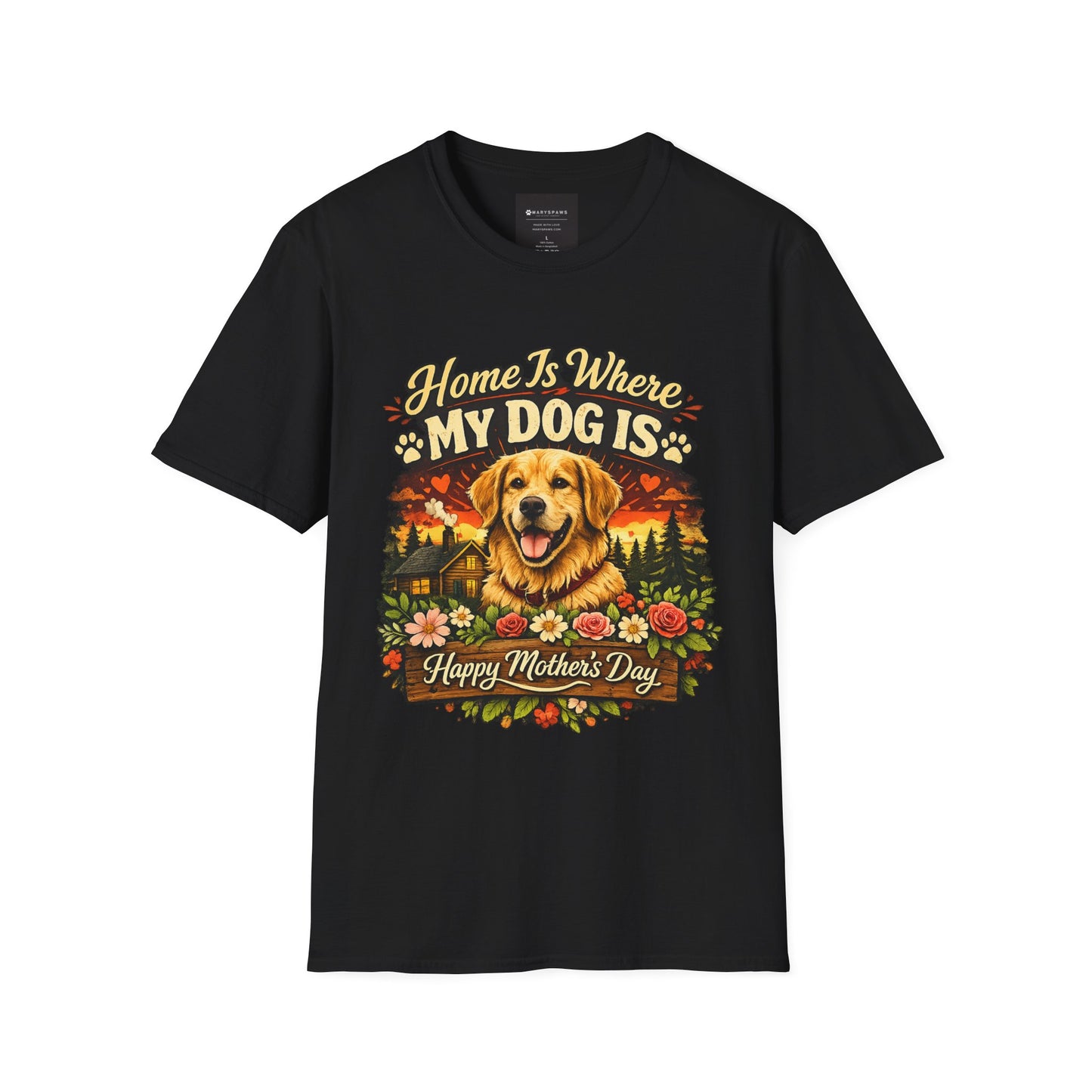 Mother's Day Golden Retriever T-Shirt — "Home Is Where My Dog Is" Pet Lover Tee