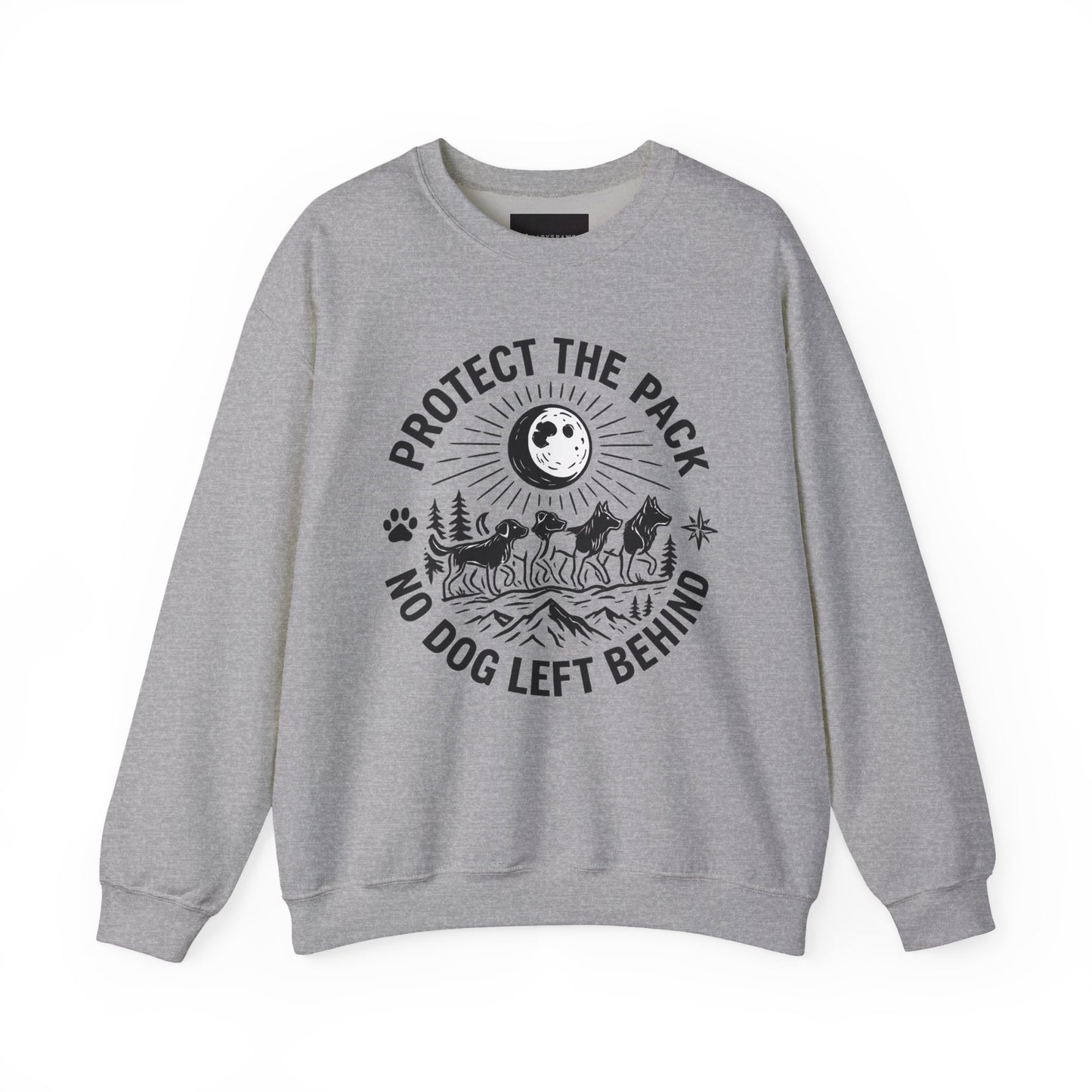Crewneck Sweatshirt — Protect the Pack "No Dog Left Behind" Dog Rescue Design