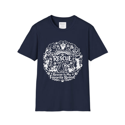 Rescue Dogs T-Shirt — "Rescue is My Favorite Breed" Pet Rescue Tee