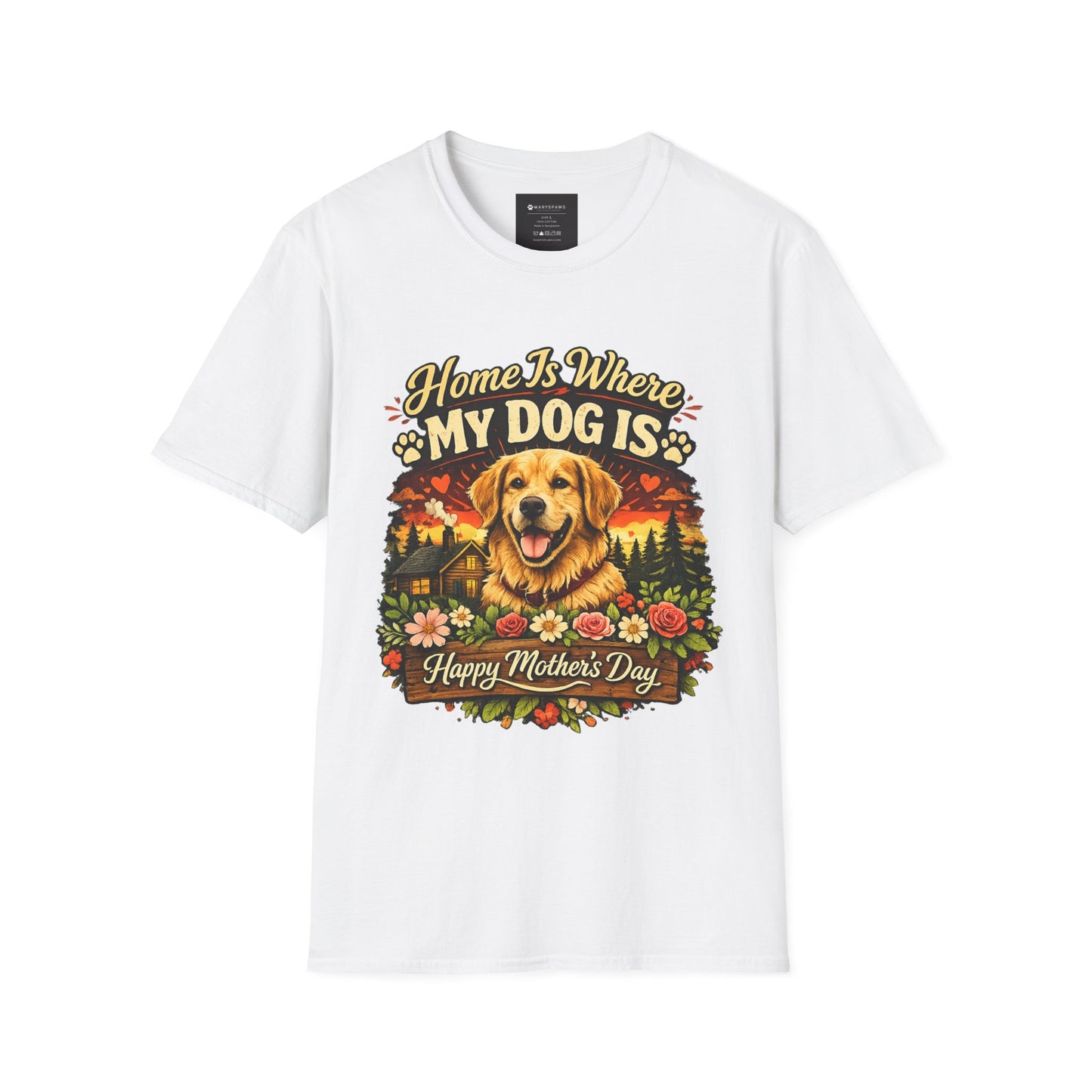 Mother's Day Golden Retriever T-Shirt — "Home Is Where My Dog Is" Pet Lover Tee