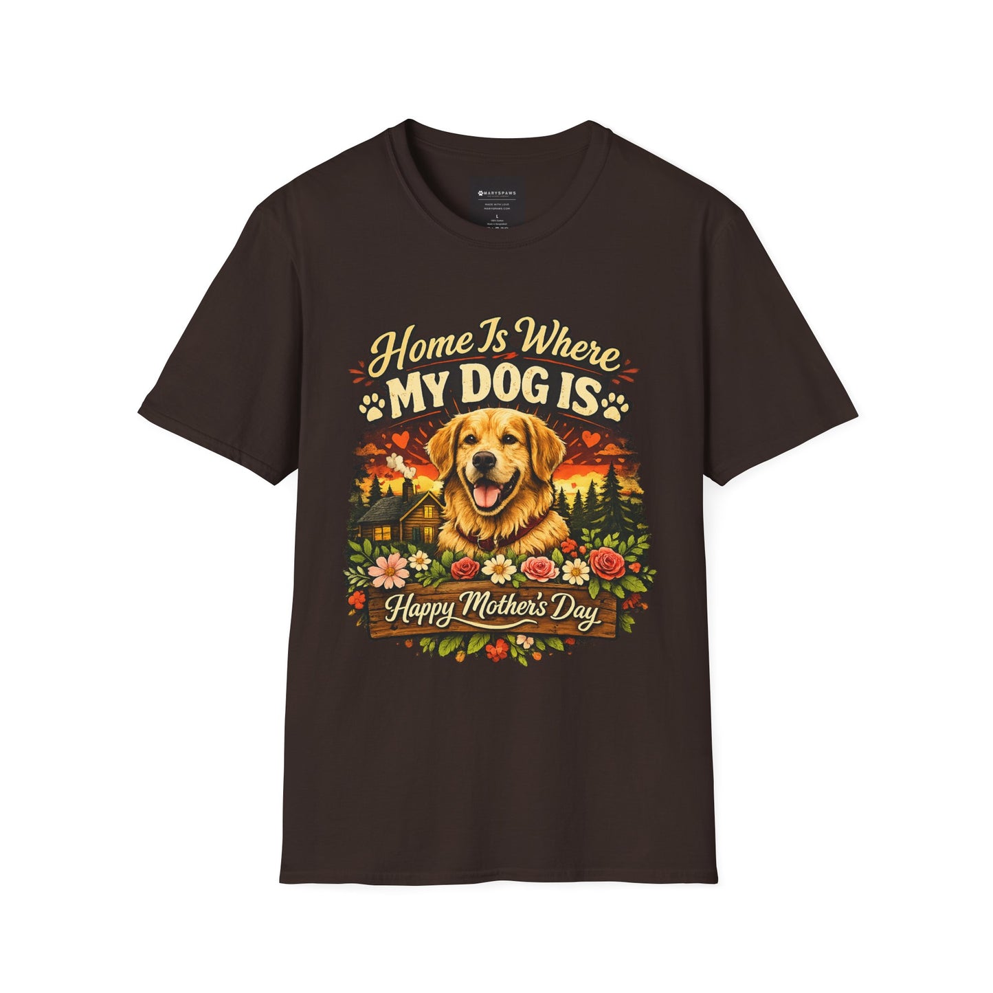 Mother's Day Golden Retriever T-Shirt — "Home Is Where My Dog Is" Pet Lover Tee