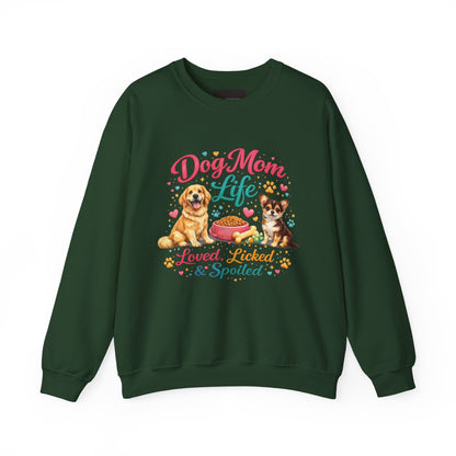Dog Mom Life Sweatshirt – "Loved, Licked & Spoiled" Cute Pet Mom Crewneck