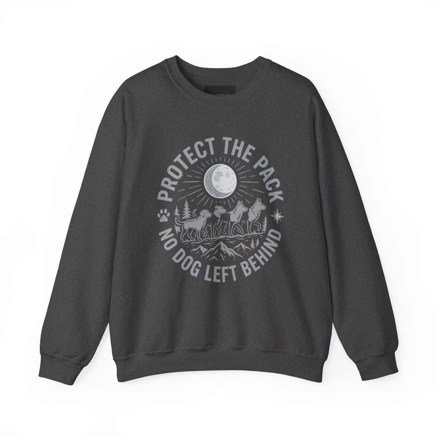 Crewneck Sweatshirt — Protect the Pack "No Dog Left Behind" Dog Rescue Design