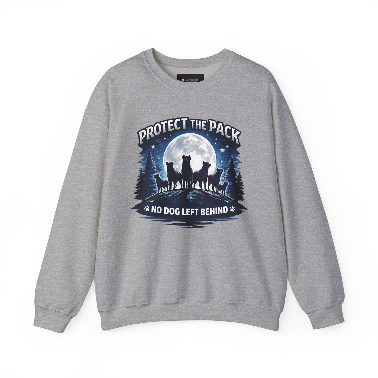 Crewneck Sweatshirt — "Protect the Pack: No Dog Left Behind" Wolves Moon Design