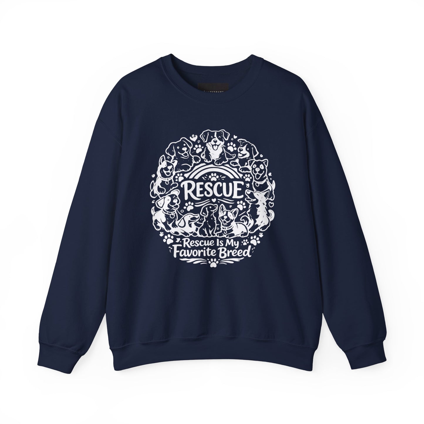 Rescue Dogs Crewneck Sweatshirt — "Rescue Is My Favorite Breed" Cozy Animal Rescue Pullover