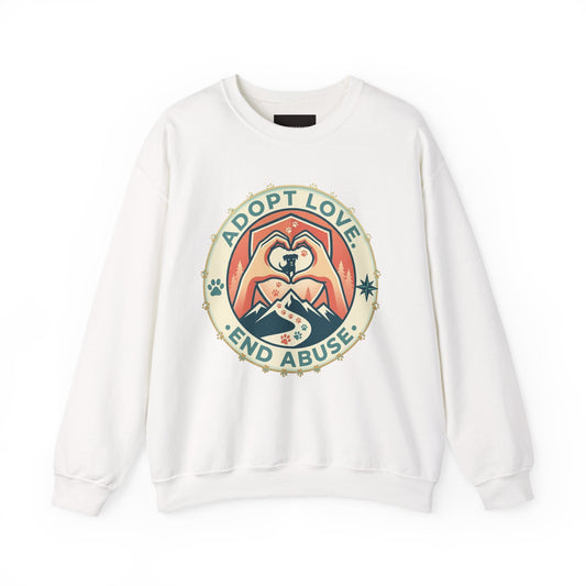 Crewneck Sweatshirt — "Adopt Love, End Abuse" Rescue Pet Awareness Design