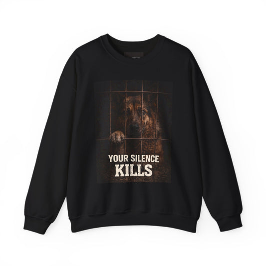 Crewneck Sweatshirt — "Your Silence Kills" Animal Rescue Awareness Design