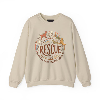 Rescue Dogs Crewneck Sweatshirt — "Rescue Is My Favorite Breed" Cozy Animal Rescue Pullover