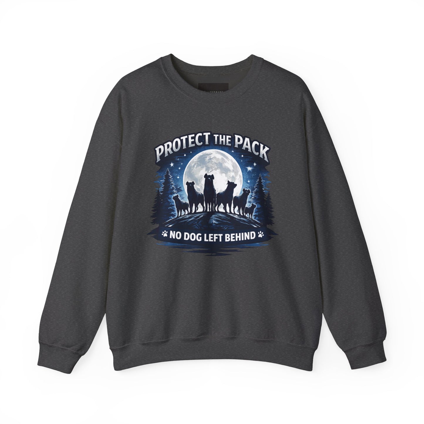 Crewneck Sweatshirt — "Protect the Pack: No Dog Left Behind" Wolves Moon Design