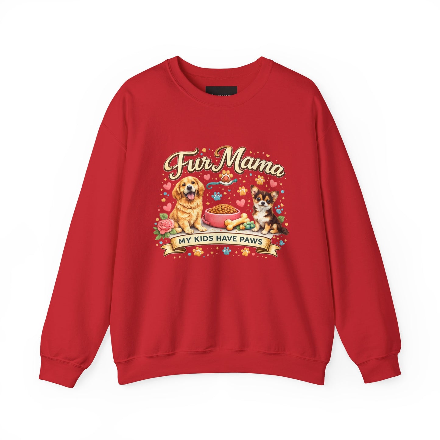 Dog Mom Sweatshirt – “Fur Mama My Kids Have Paws” Cute Puppy Graphic Crewneck