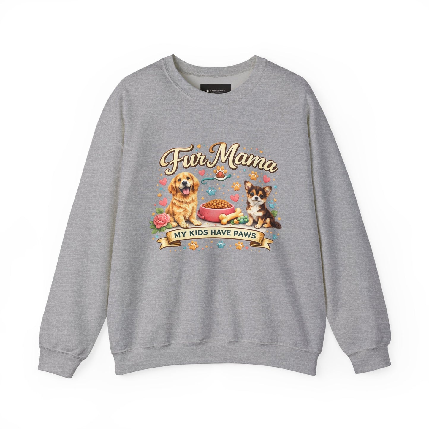 Dog Mom Sweatshirt – “Fur Mama My Kids Have Paws” Cute Puppy Graphic Crewneck
