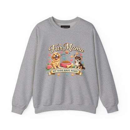 Dog Mom Sweatshirt – “Fur Mama My Kids Have Paws” Cute Puppy Graphic Crewneck