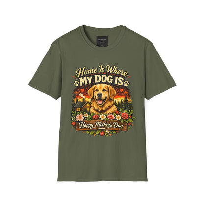 Mother's Day Golden Retriever T-Shirt — "Home Is Where My Dog Is" Pet Lover Tee
