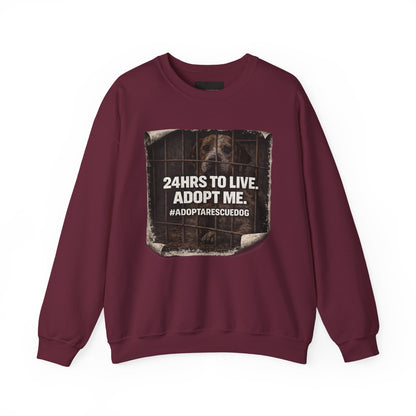 Crewneck Sweatshirt - "24HRS TO LIVE. ADOPT ME." Rescue Dog Adoption Awareness Pullover
