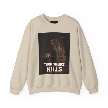 Crewneck Sweatshirt — "Your Silence Kills" Animal Rescue Awareness Design
