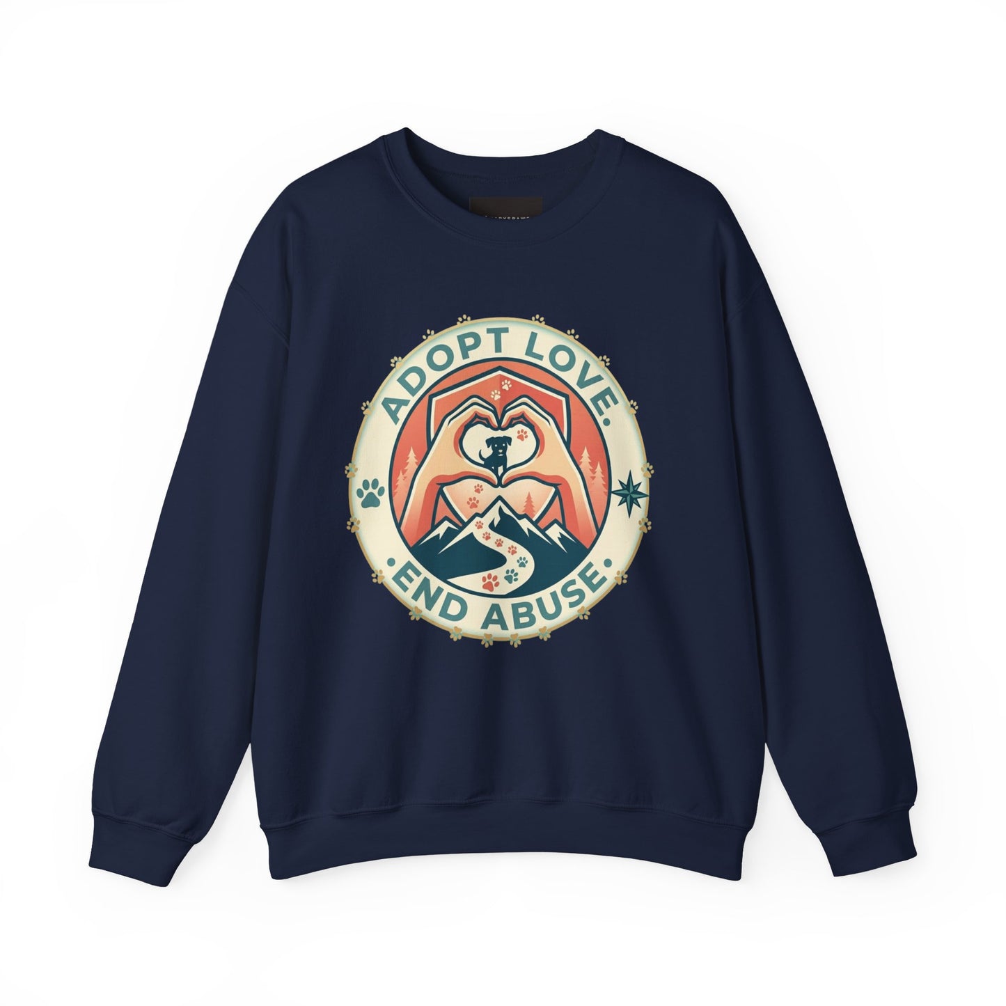 Crewneck Sweatshirt — "Adopt Love, End Abuse" Rescue Pet Awareness Design
