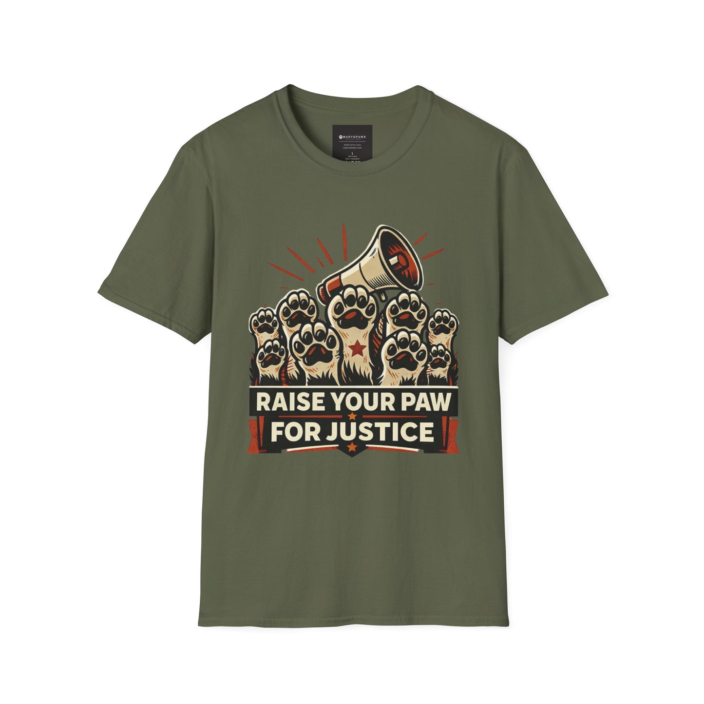 T-Shirt — "Raise Your Paw for Justice" Protest Cat Paw Graphic Shirt