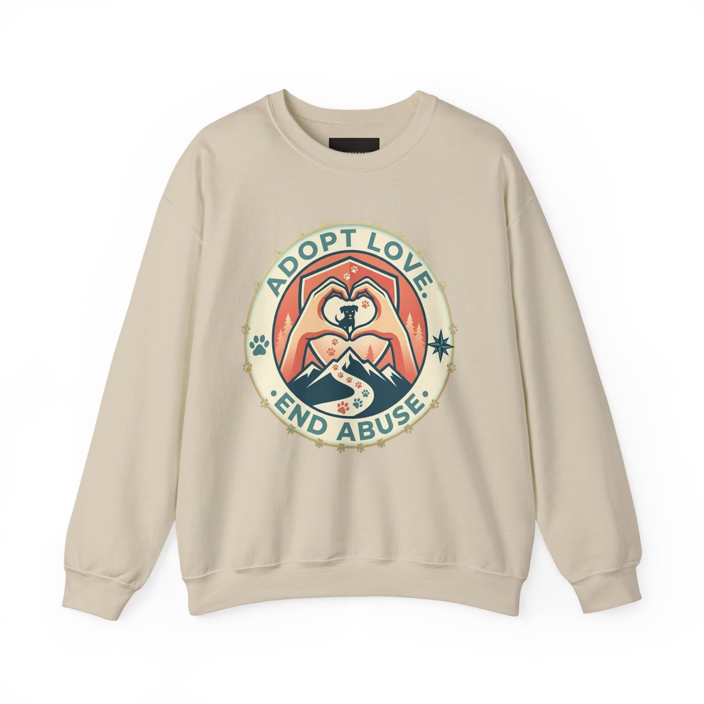 Crewneck Sweatshirt — "Adopt Love, End Abuse" Rescue Pet Awareness Design