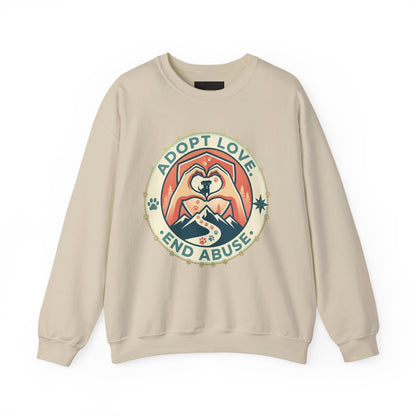 Crewneck Sweatshirt — "Adopt Love, End Abuse" Rescue Pet Awareness Design