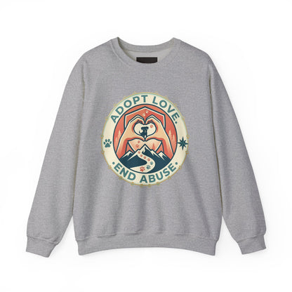Crewneck Sweatshirt — "Adopt Love, End Abuse" Rescue Pet Awareness Design