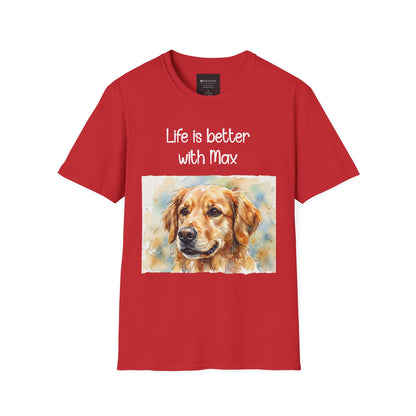 PERSONALIZE IT — "Life is Better with Max" Golden Retriever Portrait Tee