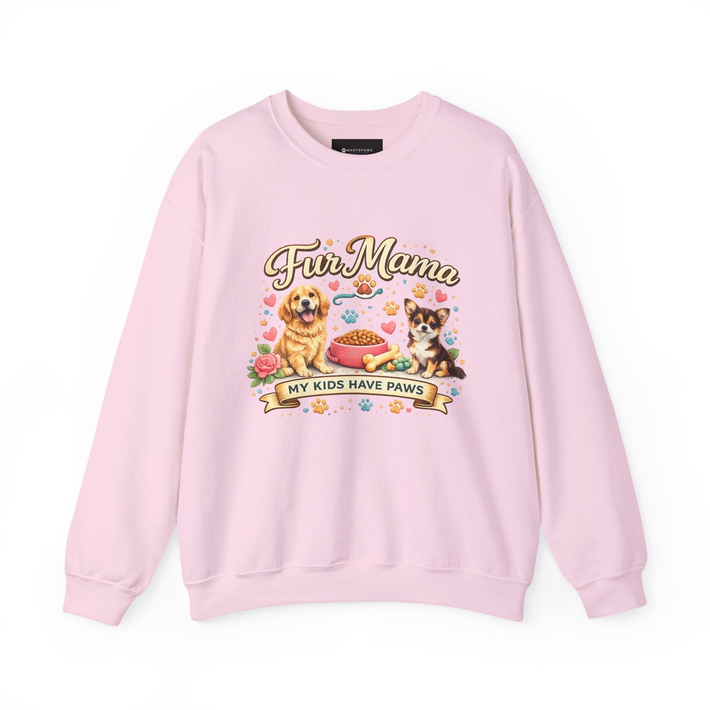 Dog Mom Sweatshirt – “Fur Mama My Kids Have Paws” Cute Puppy Graphic Crewneck