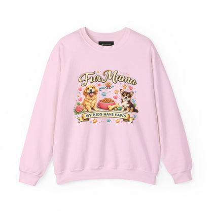 Dog Mom Sweatshirt – “Fur Mama My Kids Have Paws” Cute Puppy Graphic Crewneck