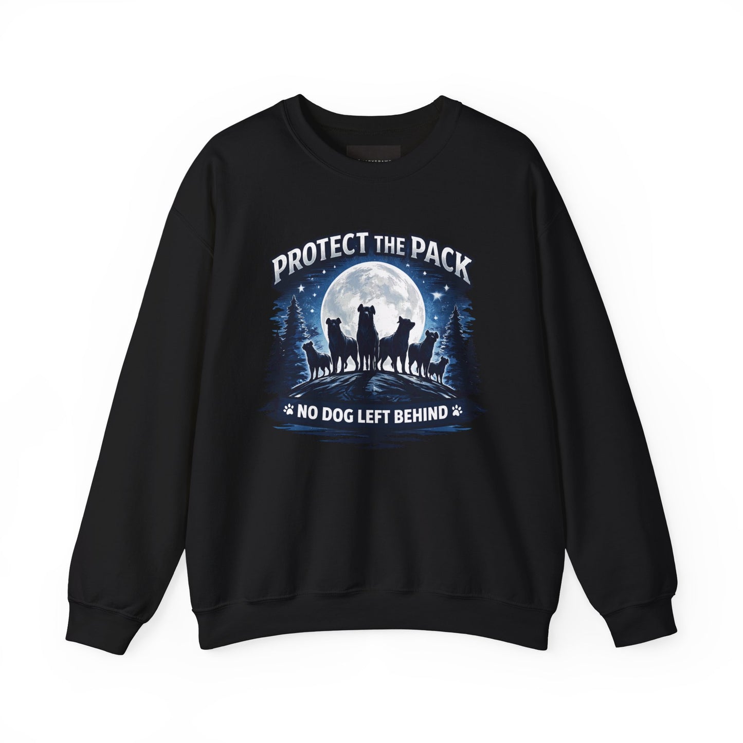 Crewneck Sweatshirt — "Protect the Pack: No Dog Left Behind" Wolves Moon Design