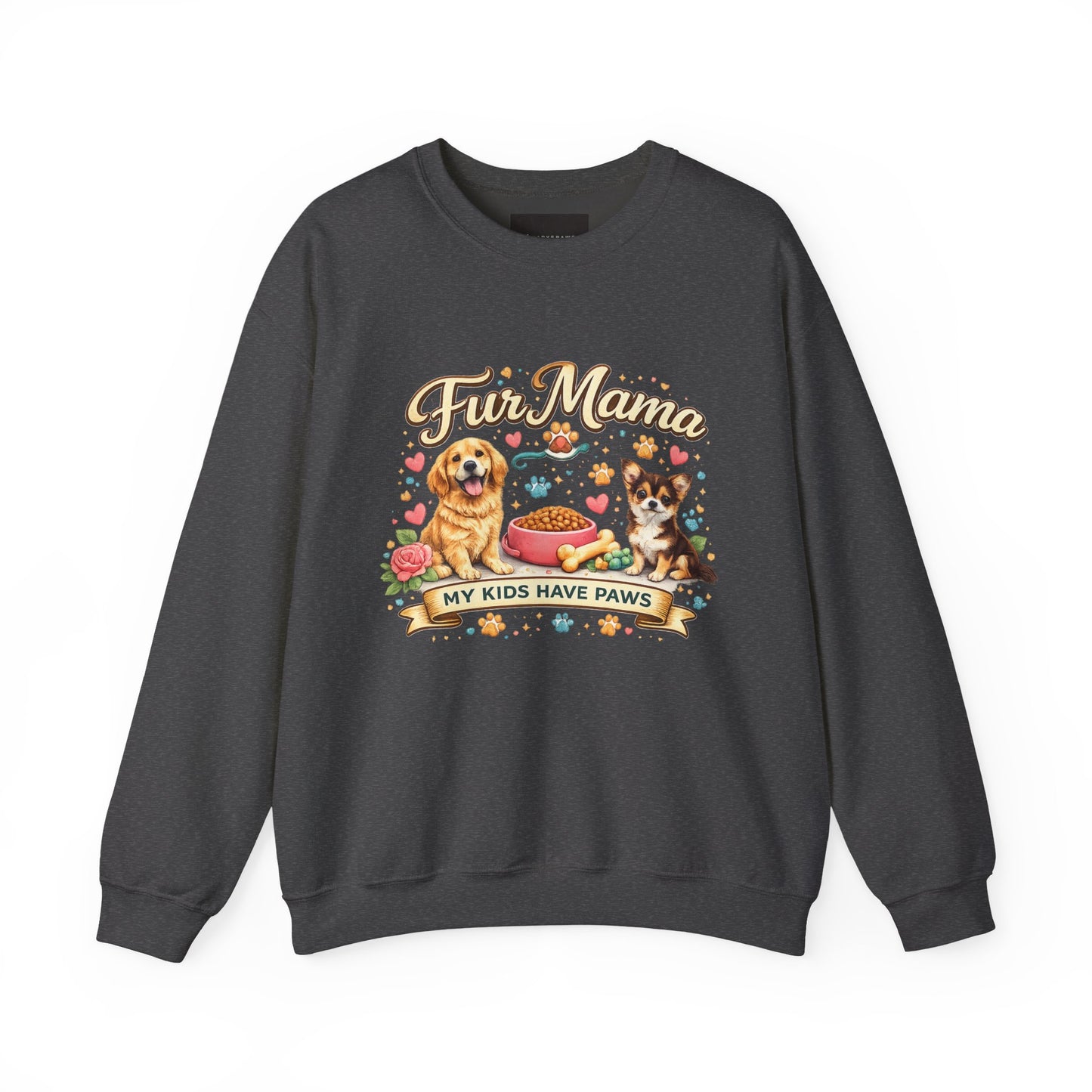 Dog Mom Sweatshirt – “Fur Mama My Kids Have Paws” Cute Puppy Graphic Crewneck