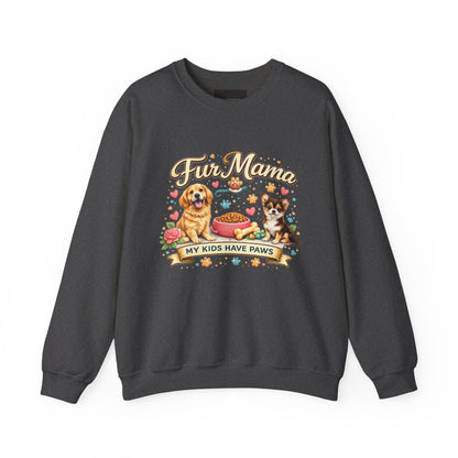 Dog Mom Sweatshirt – “Fur Mama My Kids Have Paws” Cute Puppy Graphic Crewneck