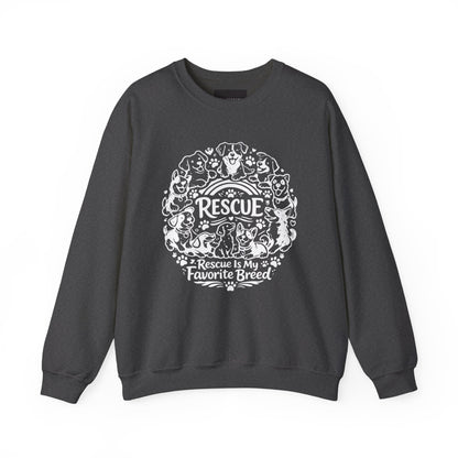 Rescue Dogs Crewneck Sweatshirt — "Rescue Is My Favorite Breed" Cozy Animal Rescue Pullover
