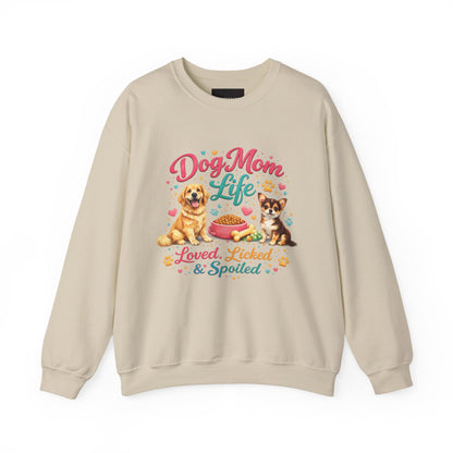 Dog Mom Life Sweatshirt – "Loved, Licked & Spoiled" Cute Pet Mom Crewneck