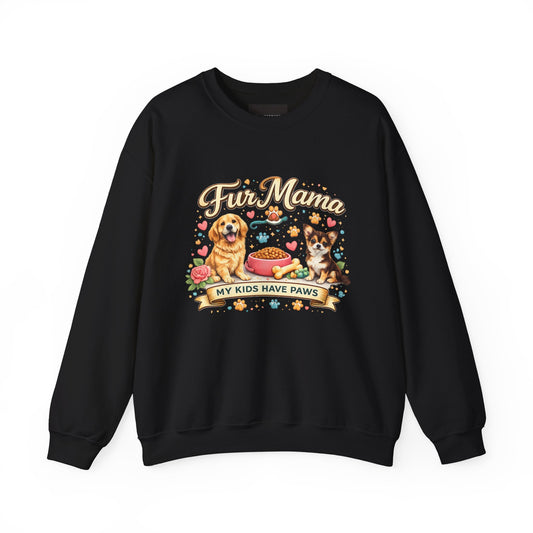 Dog Mom Sweatshirt – “Fur Mama My Kids Have Paws” Cute Puppy Graphic Crewneck