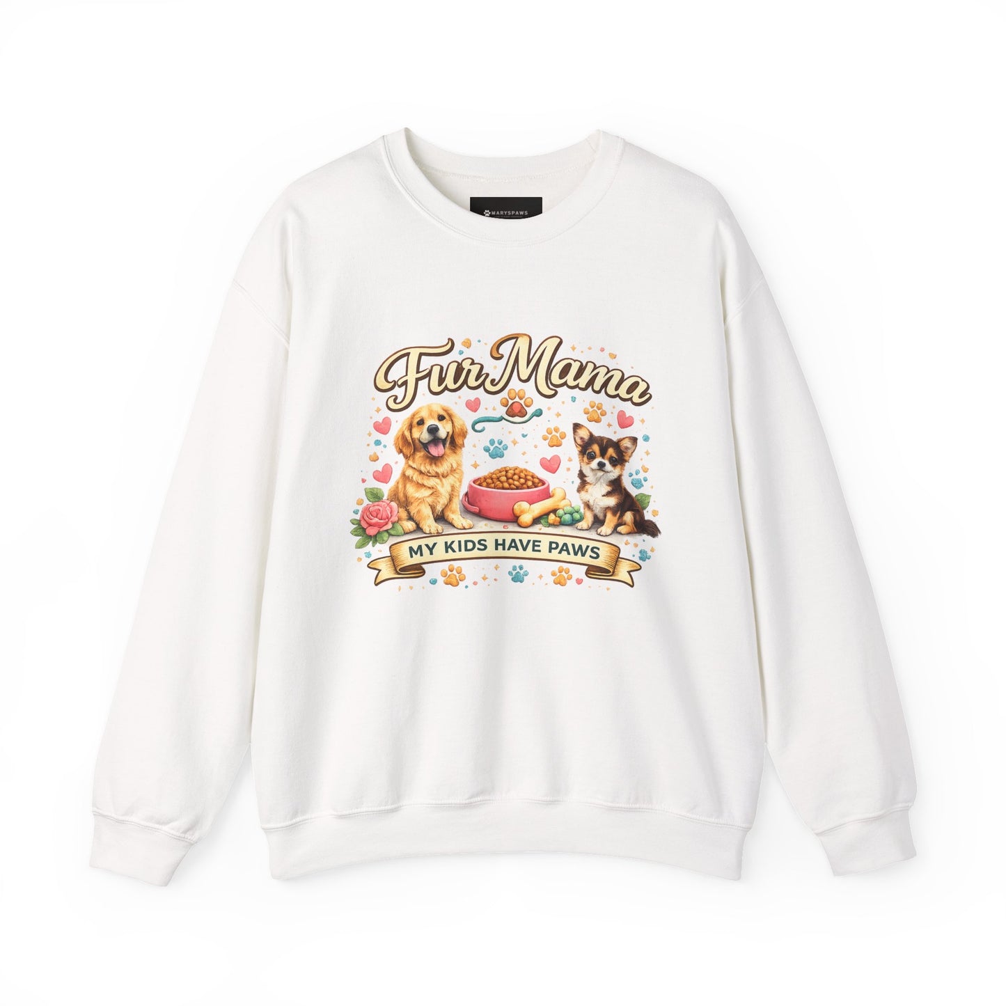 Dog Mom Sweatshirt – “Fur Mama My Kids Have Paws” Cute Puppy Graphic Crewneck